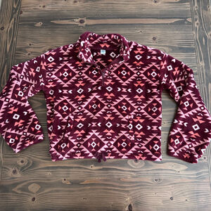 Old Navy Girls Fleece Pullover XL 14 16 Aztec Burgundy Quarter Zip Hoodie